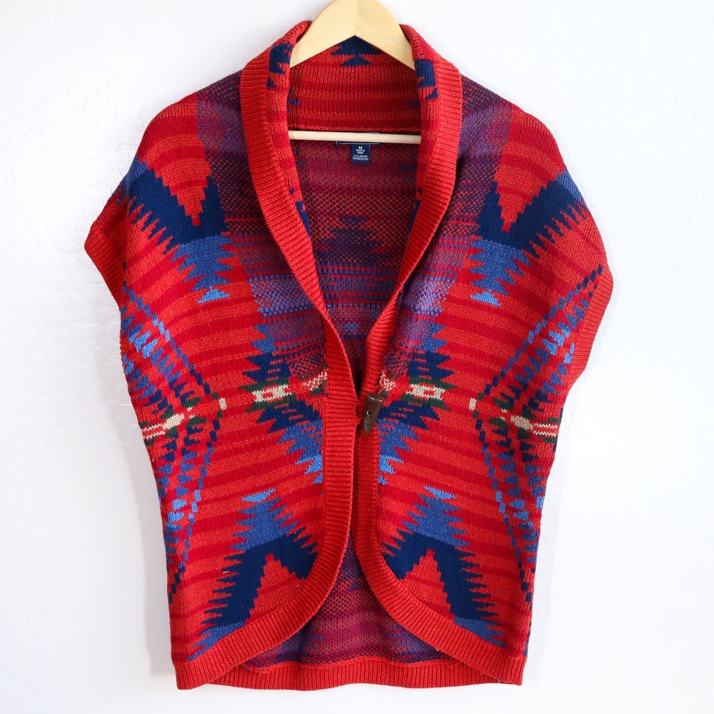 Chaps Denim Shawl Collar Cardigan Sweater Vest M‎ Aztec Geometric Southwestern